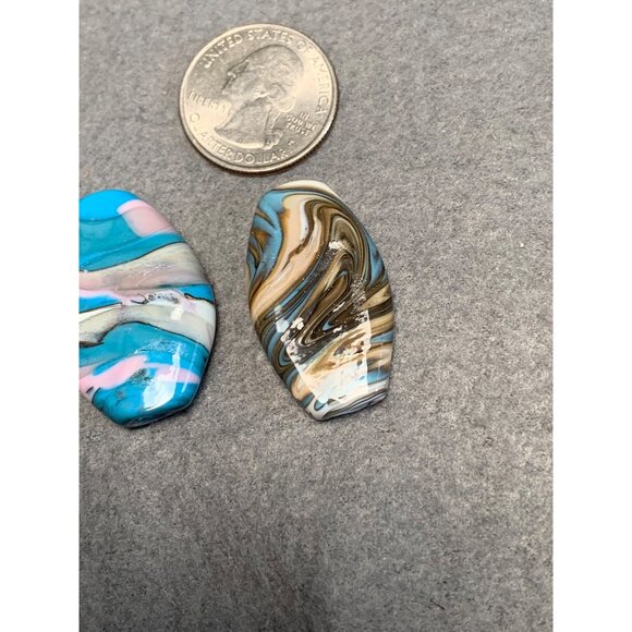 Set of 2 Handcrafted Swirled Oval Art Lampwork Glass Beads - Picture 3 of 5